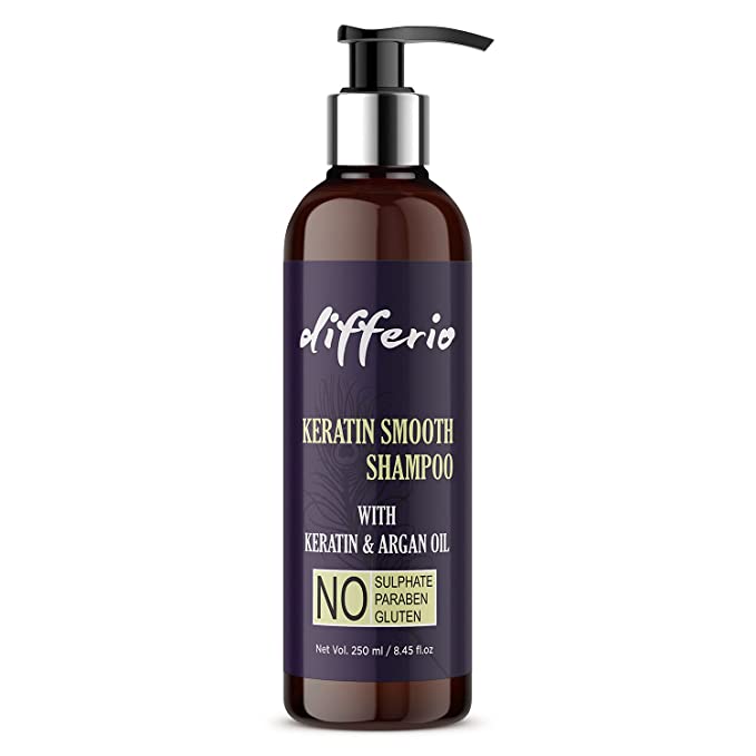 Differio Keratin Smooth Shampo With Keratin And Argan Oil For Strong, Smoother And Shinier Hair | Sulphate and Paraben free Shampoo for Dry, Frizzy and Damaged Hair- 250ML