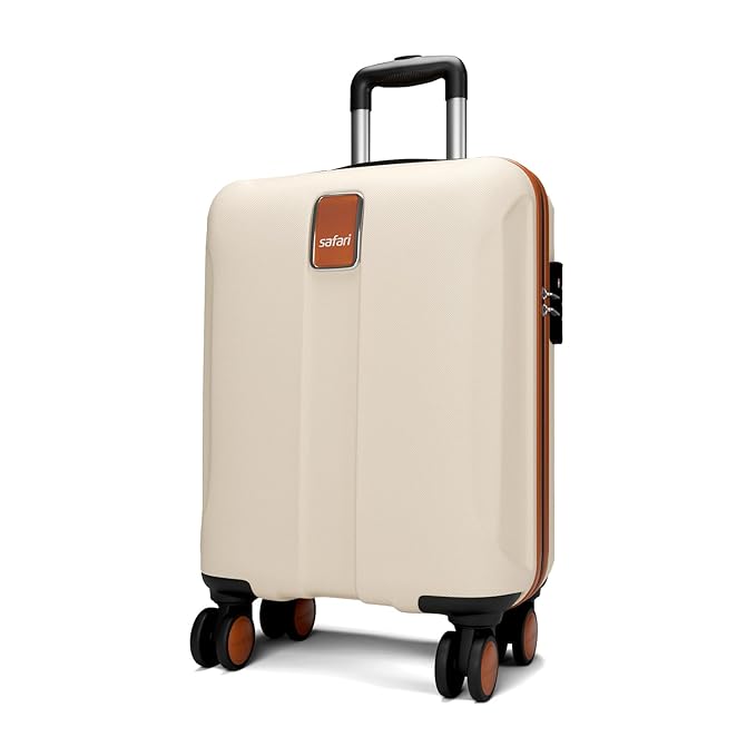 Safari Thorium Royale 8 Wheels 55cm Cabin Trolley Bag Hard Case Carry-on Polycarbonate Luggage, TSA Lock, Wet Pouch Organized Interior, Suitcase for Travel, Trolley Bags for Travel, Vanilla Tan