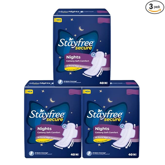 Stayfree Secure Nights Sanitary Pads for Women 40s (Buy 2 Get 1 Free) (120 pads)