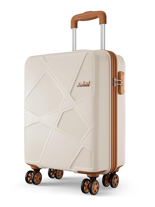 Safari Pentagon Pro 8 Wheels 55cm Cabin Size Trolley Bag, Hard Case Polypropylene, 360º Wheeling Small Carry-on Luggage, Suitcase for Travel, Trolley Bags for Travel, Luxury Beige