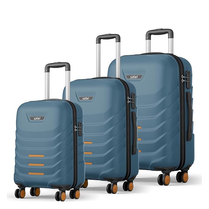 [Apply Coupon] - Safari Crescent 8 Wheels Set of 3 (Cabin + Medium + Large) Trolley Bags Hard Case Polycarbonate 360 Degree Wheeling Luggage, Travel Bags, Suitcase for Travel, Trolley Bags for Travel, Ink Blue