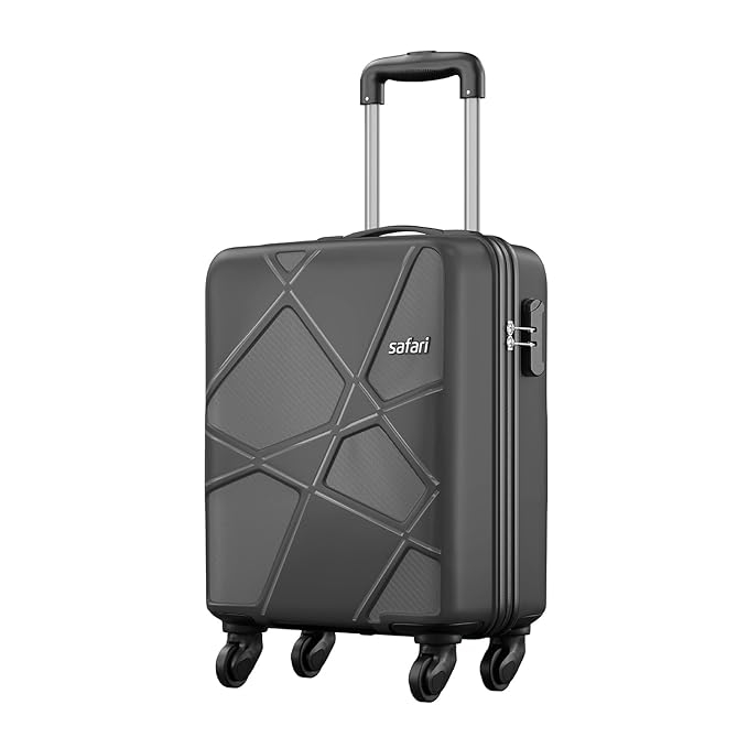[Apply Coupon] - Safari Polypropylene (Pp) Pentagon Hardside Small Size Cabin Luggage Suitcase 4 Spinner Wheels Trolley Bags for Travel Black Color 55 Cm