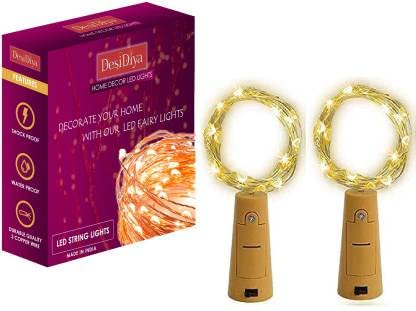 Desidiya® Bottle Lights with Cork, Mini Copper Wire, 24 LED Battery Operated String Decorative 200cm Fairy Light DIY Festive Decor for Diwali Wedding Party Decoration - Pack of 2 (Warm White)