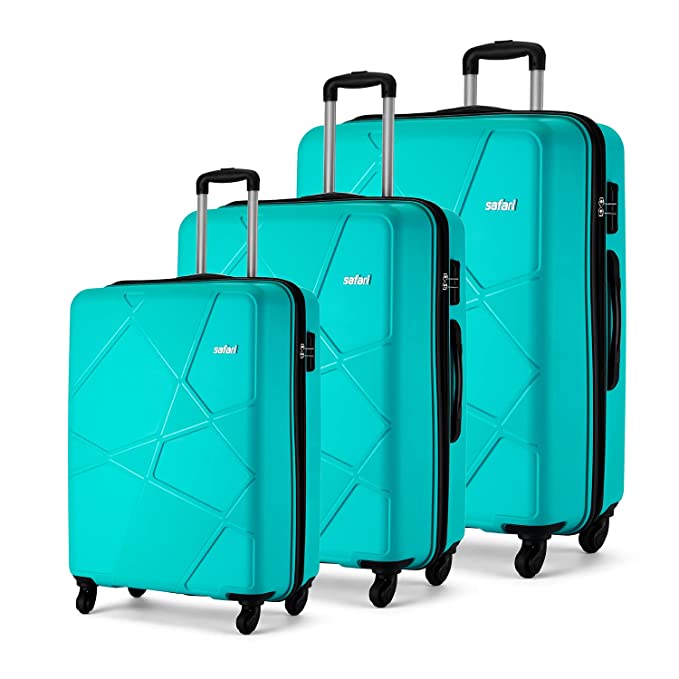 [Apply Coupon] - Safari Pentagon 3 Pc Set 55, 65 & 75 Cms- Small, Medium & Large Polypropylene (Pp) Hard Sided 4 Wheels 360 Degree Rotation Luggage Set/Speed_Wheel Suitcase Set/Trolley Bag Set (Cyan Blue)