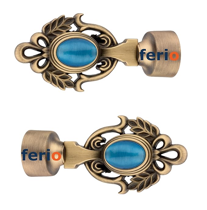 FERIO Brass Antique Zinc and Diamond Curtain Finials for Window and Door Accessories 1 inch Rod Set of 1 (2 Pcs) Curtain Bracket/Holders/Support for Home Decor