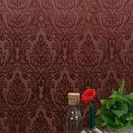Wolpin Wall Stickers DIY Damask Wallpaper (60 x 300 cm) Self Adhesive Living Room Decals Home Interior Decoration, Brown