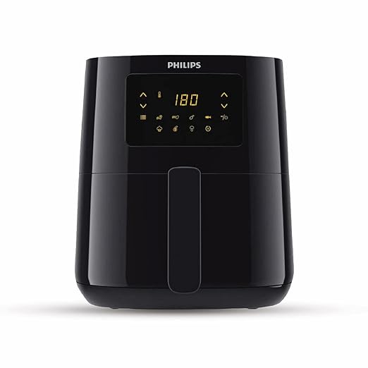 PHILIPS Digital Airfryer with Touch Panel, 4.1L, with RapidAir Technology,with additional 1 Yr Warranty by Philips, 7 Pre-set Menu (HD9252/90)(Black), Large