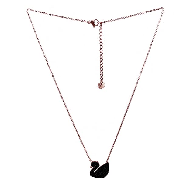 Brado Jewellery Rose Gold Plated American Diamond Black Duck Necklace Golden Chain for Women and Girls