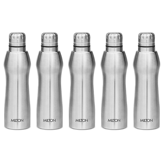 MILTON Elate 1000 Stainless Steel Water Bottle, Set of 5, 880 ml Each, Silver | Leak Proof | Office Bottle | Gym Bottle | Home | Kitchen | Hiking | Treking Bottle | Travel Bottle