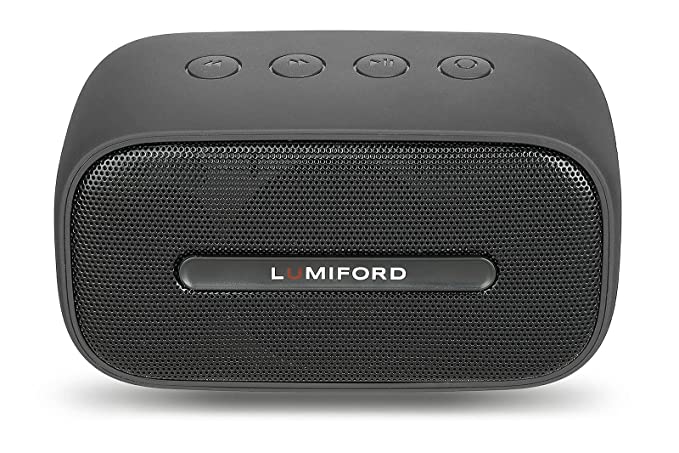 Lumiford Table Top BT13 5Watt Portable Wireless Bluetooth Speaker with Mic and Unique TWS Connection, IPX7 Waterproof , Voice Assistance & Multi connectivity Options (3.5 AUX, Micro-SD, FM Radio) - Black