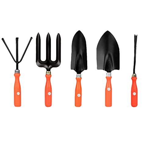 Kraft Seeds Gardening Hand Tools Set - 5 Pieces (Cultivator, Big and Small Trowel, Weeder, Fork) | Tools for Home Garden | Durable Plant Tool Kit | Farming Tools