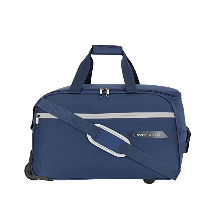 Lavie Sport Polyester Lino M Cabin Size 53 Cms Duffle Wheeler Bag|2 Wheel Duffle Bag|Duffle Bag With Adjustable Handle, 18 x 36 x 65 Centimeters, Navy