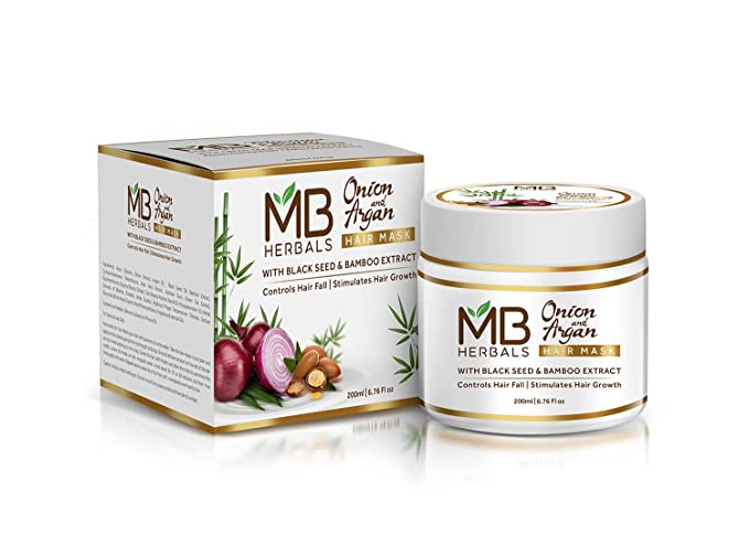 MB Herbals Onion & Argan Hair Mask 200ml with Black Seed, Green Tea, Hibiscus & Bamboo Extracts