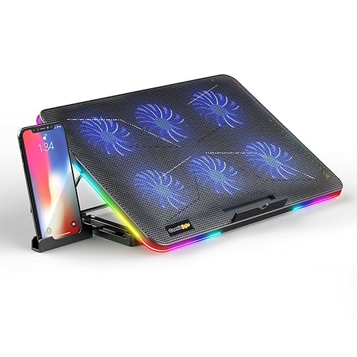 [Apply Coupon] - Cosmic Byte Hydroid RGB Cooling Pad with 6 Fans, 60mm Fan Size, Mobile Holder, 7 Levels Height Adjustment, Upto 15" Laptops (Black)