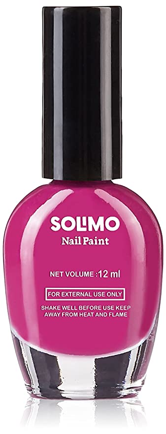 Amazon Brand - Solimo Magenta Pink Nail Polish, Toxin-Free, Quick Drying, Glossy Finish, 12 ml