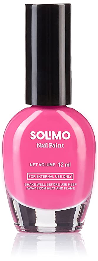 Amazon Brand - Solimo Fiery Pink Nail Polish, Toxin-Free, Quick Drying, Glossy Finish, 12 ml