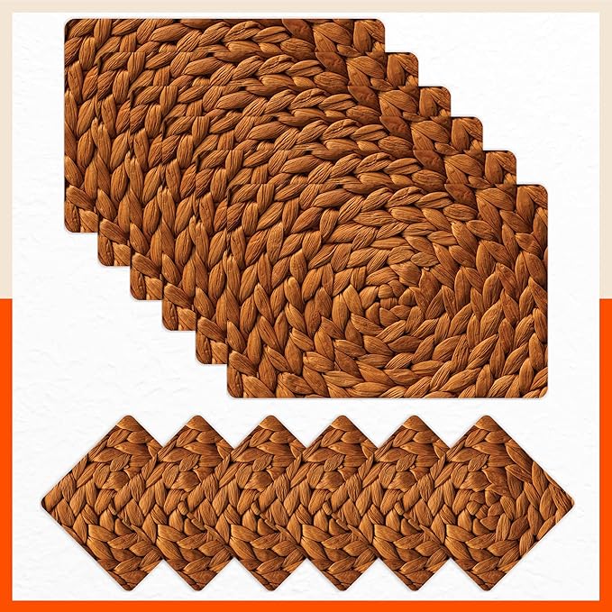 Bathla Table Mats - Set of 6-45cm x 30cm PVC Table Placemats & Coasters for Home Dining Table | Multipurpose, Heat-Resistant, Waterproof & Washable | Matworks (Weave)