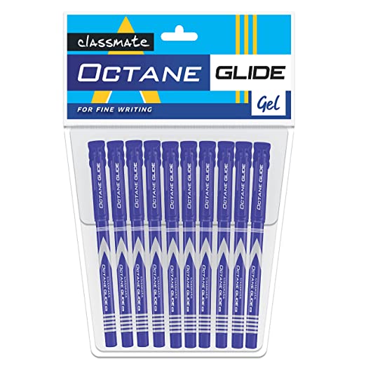 Classmate Octane Glide- Blue Gel Pens (Pack of 10) | Smooth Writing Pens|Dark ink shade for neat writing|Preferred by Students for Exam & Class notes|Study at home essentials