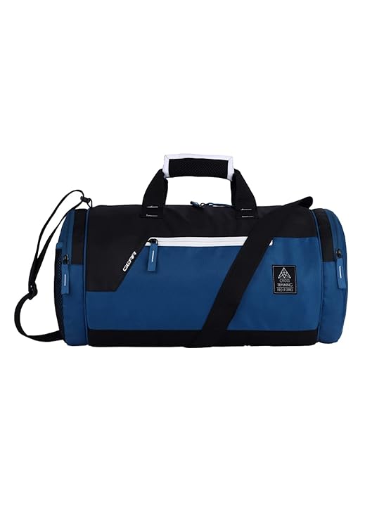 Gear Polyester Cross Training 22L Medium Water Resistant Travel Duffle Bag/Gym Bag/Sports Duffle for Men's/Women's (Moroccan Blue-Black), 23 Cm