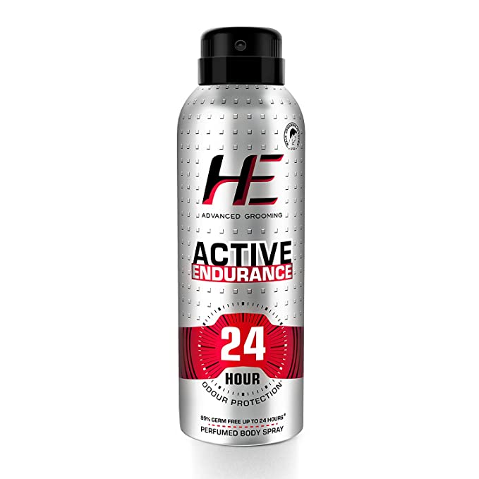 He Active Endurance Perfumed Body Spray, 150ml For Today's Active Men, 24 Hour Odor Protection* 99% Germ Free Up To 24 Hours