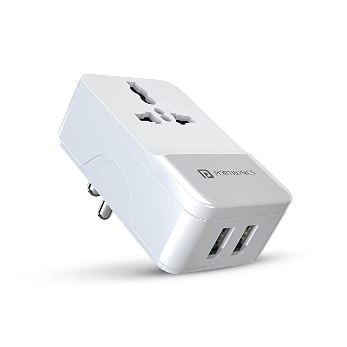 Portronics Adapto III Dual USB Adapter with 1 AC Power Socket 3.4Amp Total Output (White)