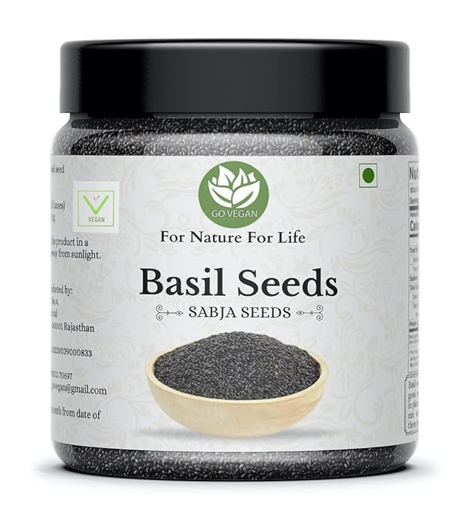 Go Vegan Raw Basil Seeds for weight loss - 300gm | Sabja Seed, Takmuria Seeds 300g (Jar Pack)