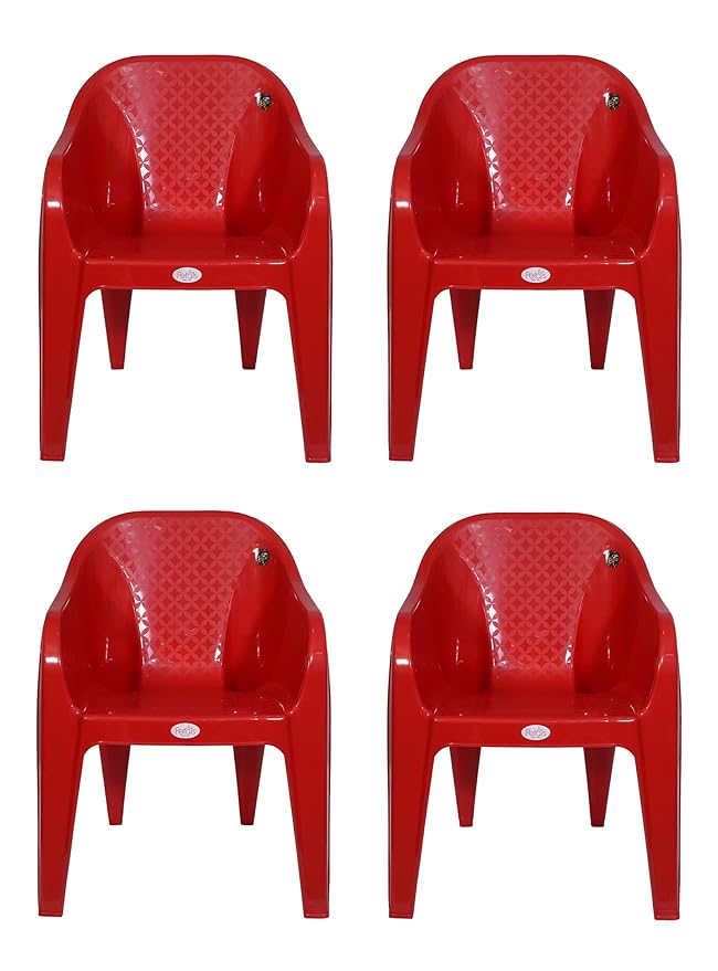 PETALS Plastic Chair for Living Room | Armchairs Set of 4 | Arm Chair for Home, Office, Garden, Drawing Room, Indoor & Outdoor | Capacity Upto 150 Kgs | Red, 4 Pcs, Bravo | 3 Years Warranty