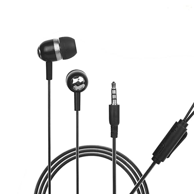 Hitage Earphones HP-768 Headphones Earplugs Headset High Definition Sound Deep Extra Bass Wired Earphone with in-line Mic Wide Compatibility Tangle Free Cable (Black)