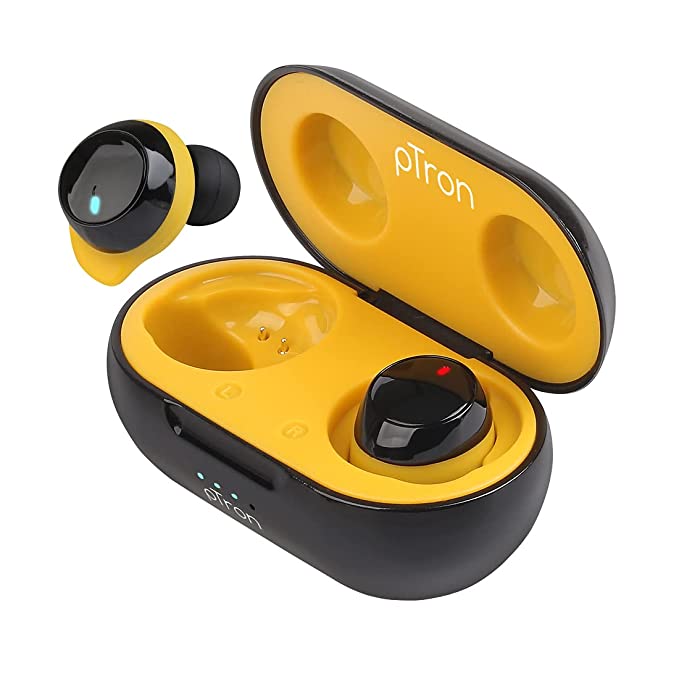 PTron Bassbuds Evo Bluetooth Truly Wireless in Ear Earbuds with mic Black & Yellow