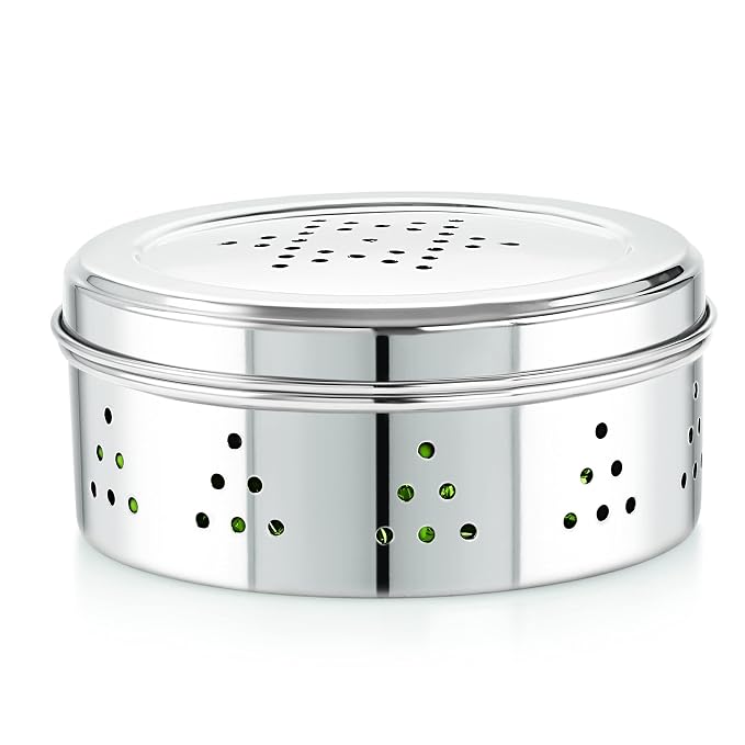 Neelam Stainless Steel Coriander Dabbas with Air Ventilation Size No.8 - Steel Utility Container, Silver, (SBCD089H)