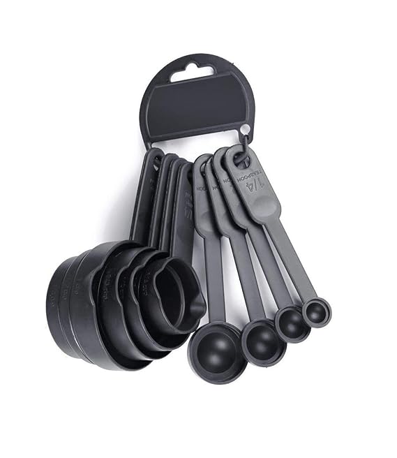 [Apply Coupon] - E-COSMOS Plastic Measuring Spoon and Cup Set, 8-Pieces (Black, Pack of 1), Mix Size (EC-Cup-Black)
