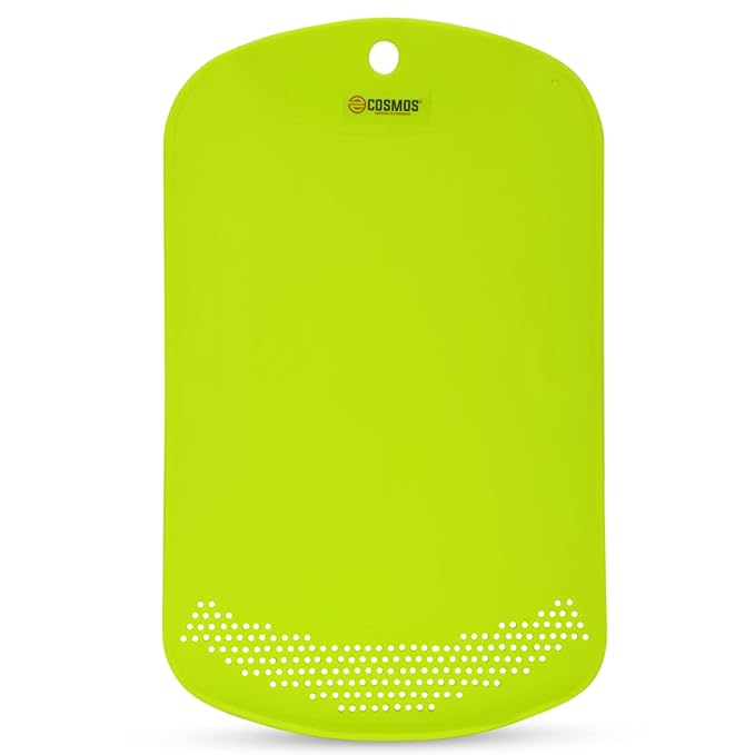 E-COSMOS Plastic Chopping Board with Drainer (Green), M