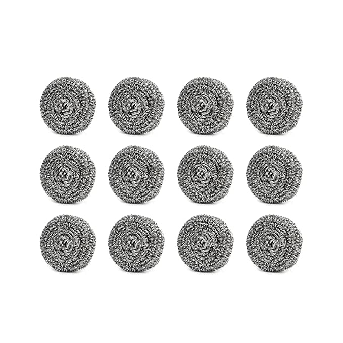 Sulfar Round Shape Stainless Steel Ball Scrubber (Pack of 12), Black (2388)