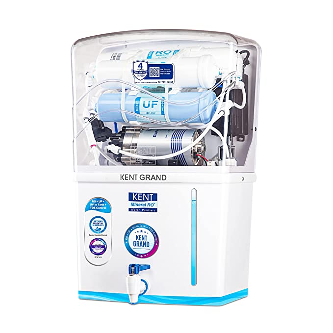 KENT Grand RO Water Purifier | Advanced RO Tech for Sabse Shudh Paani | RO+UF+TDS Control + UV LED Tank | 8L | 20LPH Flow | Ideal for Borewell/Tanker/Municipal Water | Largest Service Network