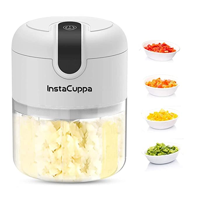 InstaCuppa Mini Electric Chopper for Kitchen, 50% Longer Use 1800 mAh Battery Onion Cutter, USB-C Garlic Mincer for 50% Faster Charging, 45 W Fast Vegetables Chopping for Busy Moms, 250 ML