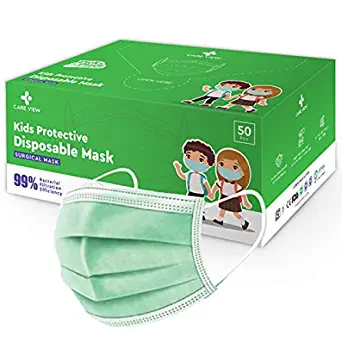 Careview KIDS 4 Ply Disposable Surgical Face Masks Pack of 50, Green Color, PFE>95%,BFE>99%, SITRA, BIS (ISI), and CE certified (KIDS-4PLY-MASK)