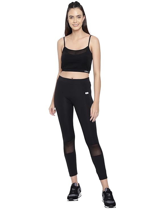 Clovia Women's Cotton Activewear Ankle Length Sports Tights - Black