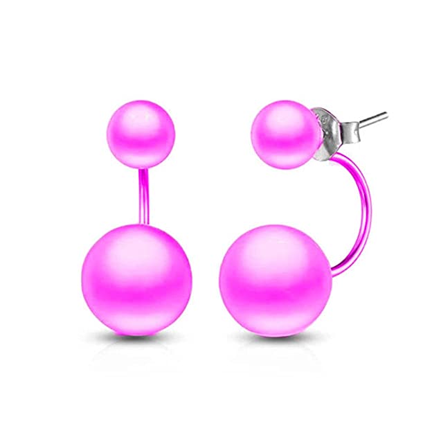 SM FASHION Earring | Doble Sided Ball Earrings | Stud Earrings Plastic Stud Earring-Pink