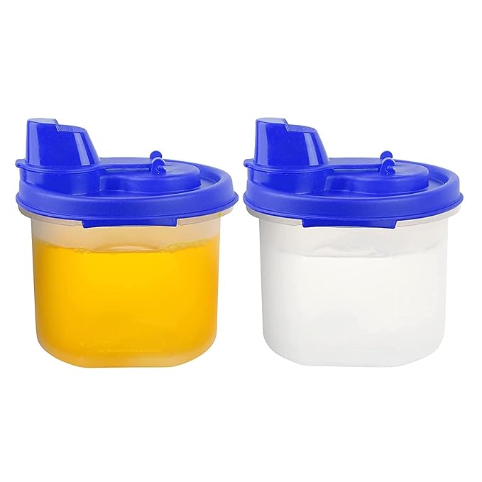 SIMPARTE Air-Tight & Leak Proof Plastic Oil Pourer for Sauces, Olive & Refined Oils, Easy Flow, BPA Free, Refrigerator Safe, Blue (Set of 2, 285ml)