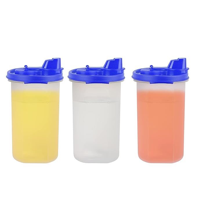 Simparte Air-Tight & Leak Proof Plastic Oil Pourer - Sauces, Olive & Refined Oils, Easy Flow, BPA Free, Refrigerator Safe, Blue (Set of 3, 585ml)
