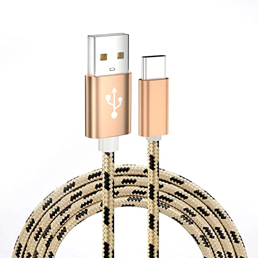 PEATOP TYPE-C Cable, USB Type C Cable, Nylon Braided (1.0 Meter, Yellow Black Dots)