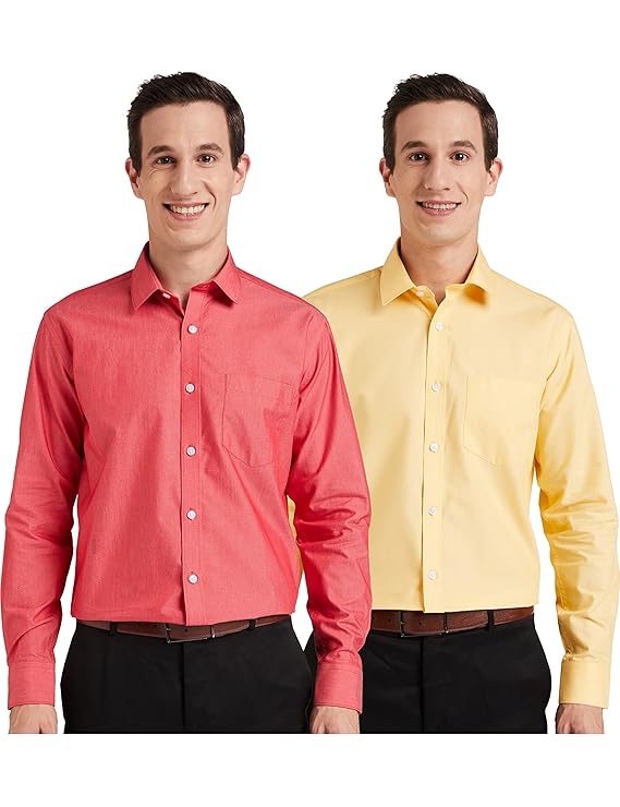 Amazon Brand - Symbol Men's Solid Cotton Formal Shirt | Casual | Plain | Full Sleeve | Combo Pack of 2-Regular Fit (Available in Plus Sizes)