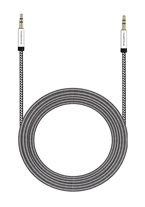 Ambrane Unbreakable 3.5mm Male to Male AUX Stereo Audio Cable, 1.5 Meter (5 Feet) - (ABCAX-10, Black & Grey)