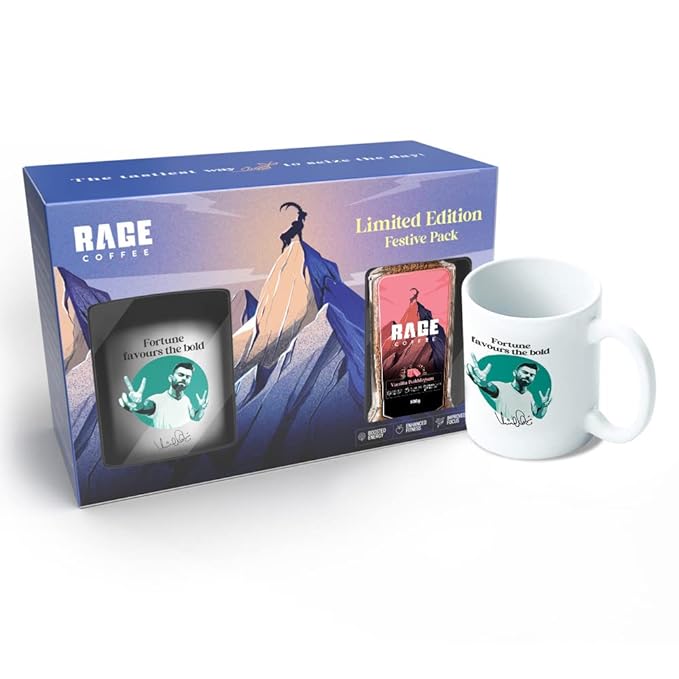 Rage Coffee Combo - Instant Coffee Kit With Free Mug | 100 gms Festive Gift Pack | Combo with Mug | Hot or Cold Coffee | Premium Arabica Coffee beans (Vanilla Bubblegum With Mug, 100g)