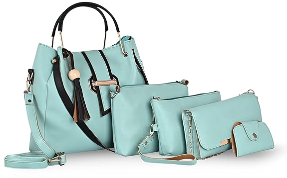 Fargo Leatherette Handbag For Women And Girls Combo Set Of 5 (Sea Green_FGO-268)