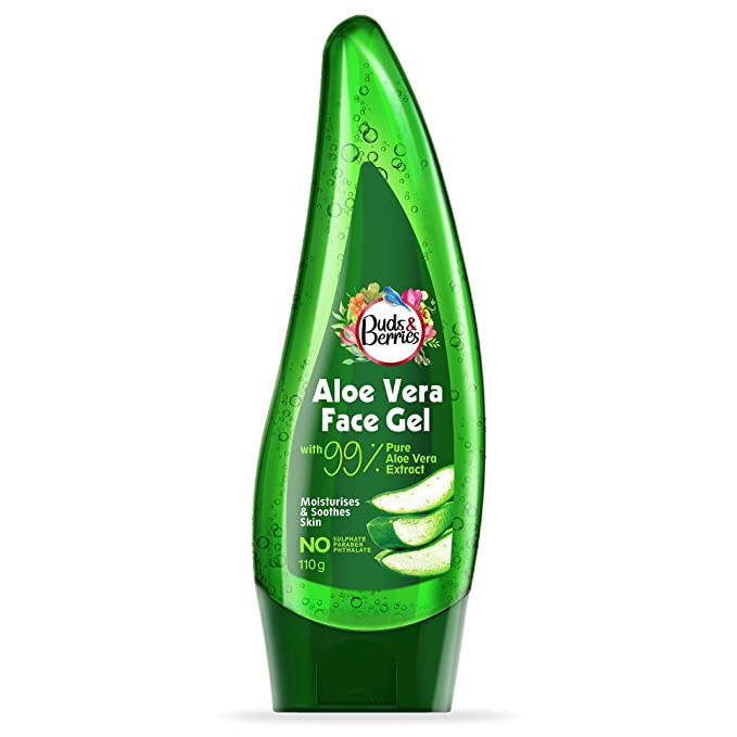 Buds & Berries Aloe Vera Face Gel with 99% Pure Aloe Vera Extracts | Moisturizes and Soothes Irritated Skin | No Sulphate, No Paraben, No Phthalate (110 g)