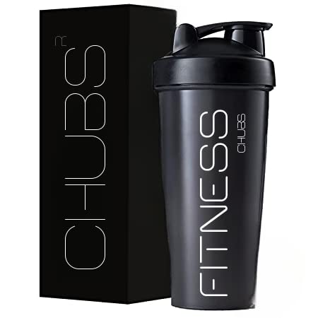 CHUBS Fitness Series Protein Shaker Bottle, 100% Leak Proof Guarantee, Gym Bottle for Protein Shake/Sipper Bottle Pre Workout BCAAs, BPA Free Material with Plastic Ball (Black, 700ML, Pack of 1)
