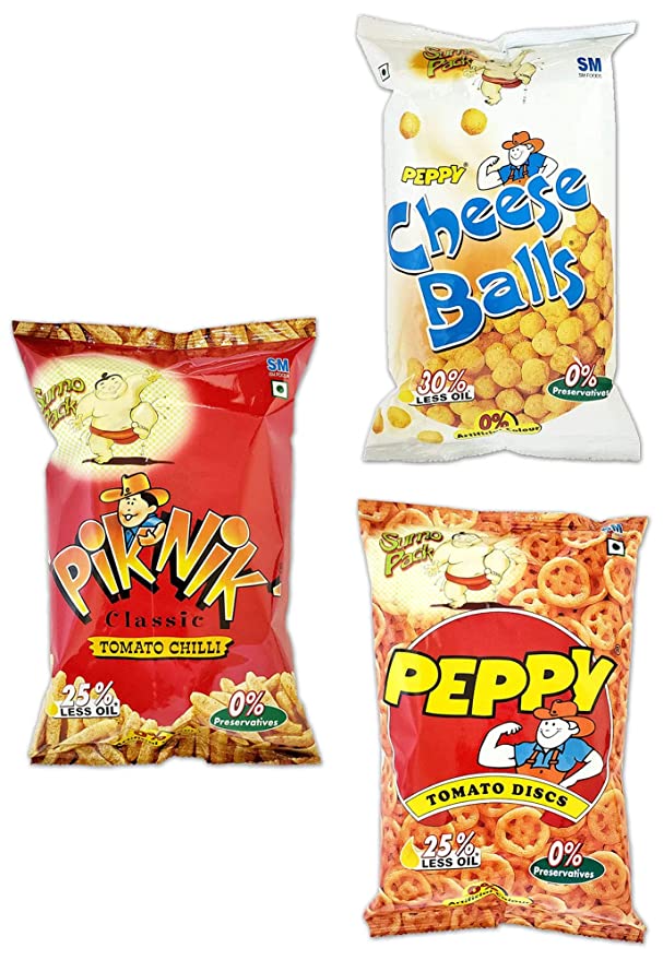 Peppy Tomato Discs, 70g + Peppy Cheese Balls, 70g + Piknik Classic Tomato Chilli, 70g