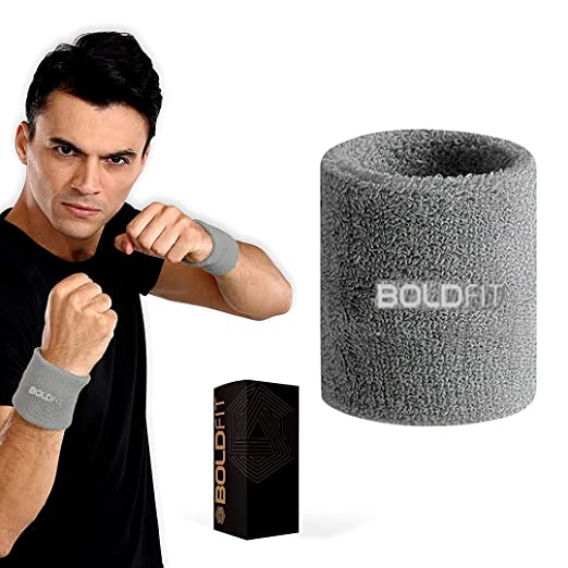Boldfit Wrist Band for Men & Women 3 Inch - Wrist Sweat Band for Badminton Football, Basketball, Running & Athletic Sports, Sweat Absorbent Wrist Bands Made in India - Grey