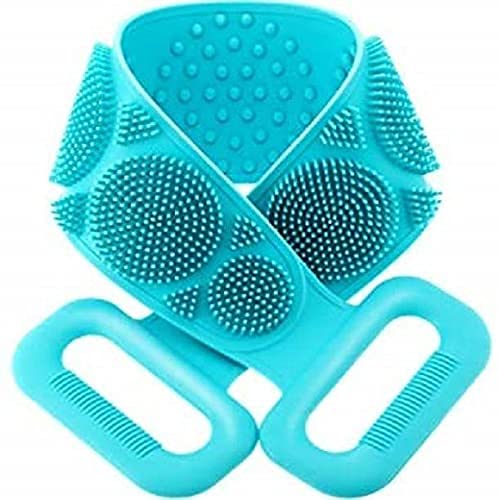 [Apply Coupon] - Hotfix® Double Side Silicone Body Back Scrubber Belt for Dead Skin Removal Men's & Women's Bath Brush (Multicolor)
